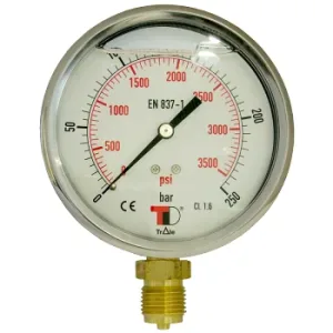 Manometru cu glicerina, radial, 100 mm, Gaz 1/2 tol, presiune aer, apa, ulei
