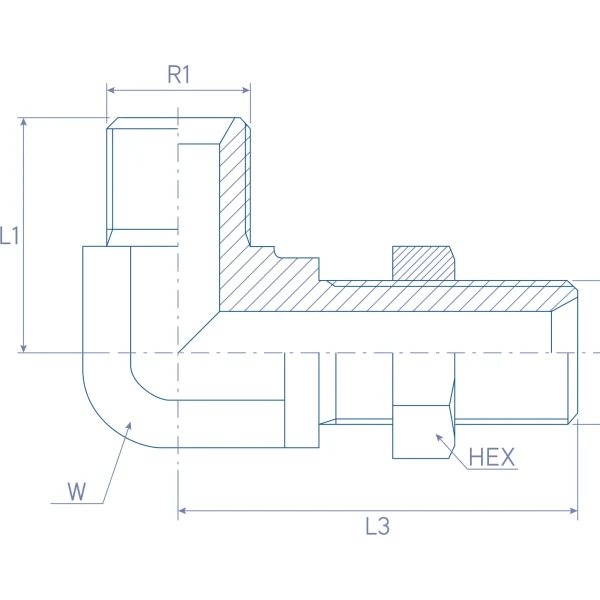Cot hidraulic 90°, Gaz 60° exterior – exterior trecere perete