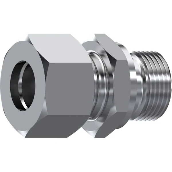 Niplu hidraulic TN92 GG echipat cu piulita, filete exterioare, Metric 24° 12L 18x1.5 – Gaz 60° 1/2 tol, inox
