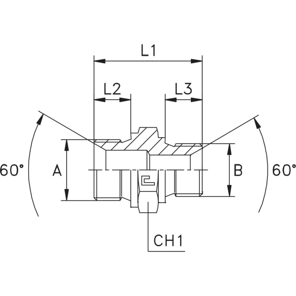 Niplu hidraulic, filete exterioare, Metric 60° – Gaz 60°