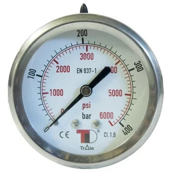 Manometru cu glicerina, axial, 10 bar, 63 mm, Gaz 1/4 tol, presiune aer, apa, ulei