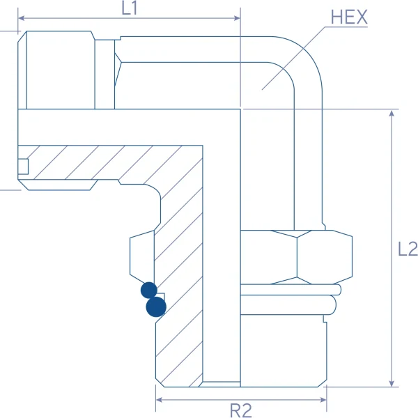 Cot hidraulic 90°, ORFS exterior – UNF exterior orientabil