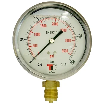 Manometru cu glicerina, radial, 100 mm, Gaz 1/2 tol, presiune aer, apa, ulei