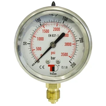 Manometru cu glicerina, radial, 63 mm, Gaz 1/4 tol, presiune aer, apa, ulei