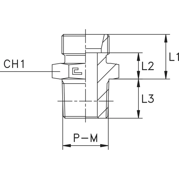 Niplu hidraulic TN93, filete exterioare, Metric 24° – Metric conic