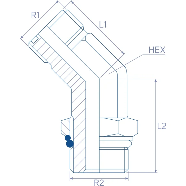 Cot hidraulic 45°, ORFS exterior – UNF exterior orientabil