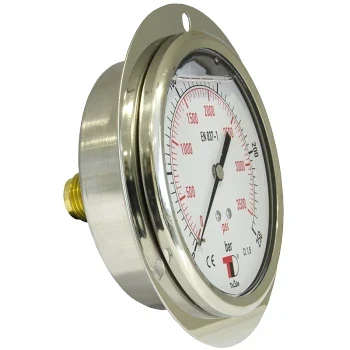 Manometru cu glicerina, axial cu flansa, 1 bar, 100 mm, Gaz 1/2 tol, presiune aer, apa, ulei