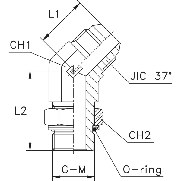 Cot hidraulic 45°, JIC 37° exterior – Metric 24° exterior orientabil